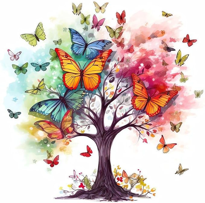 Tree of Life Cross Stitch Kits for Adults Beginner, Butterfly Counted Cross by Unknown