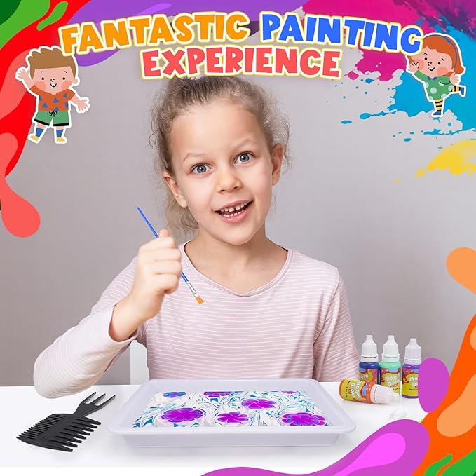 Glow Water Marbling Paint for Kids, Arts and Crafts Crafts for Kid Age 6-12 Birthday Gifts Ideas (Marbling Paint Blue)