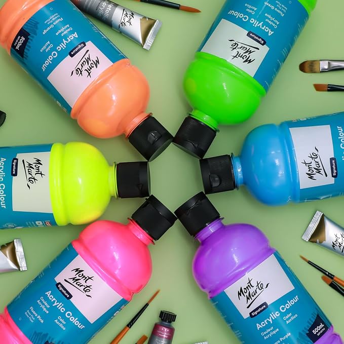 Mont Marte Signature Fluoro Blue Acrylic Paint, Semi-Matte Finish, 12 Colors - Image 3