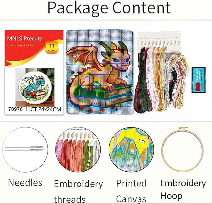 Zhenqing Cute Dragon on Books Stamped Cross Stitch Kit - Image 3