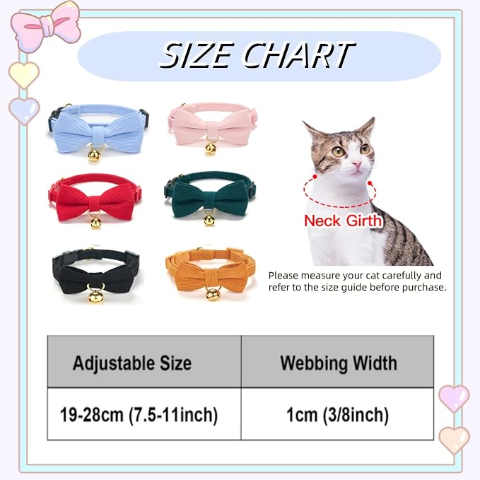 Soft Corduroy Cat Collar with Bell and Bowtie, Safety Breakaway Clasp, - Image 6