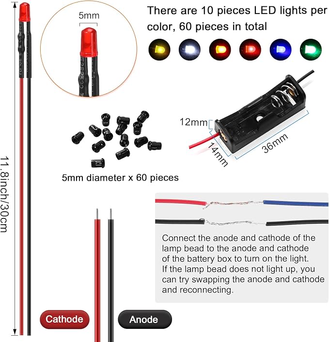 126 Pcs 12v LED Lights Kit, 60 Pre Wired LED Light Emitting Diodes 60 Plastic - Image 2