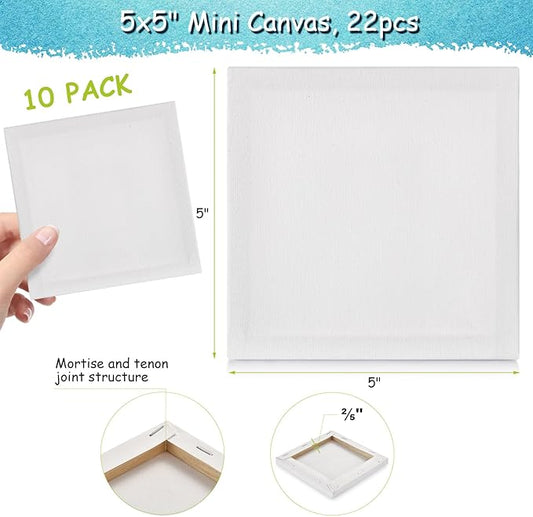 22PCS Mini Canvases for Painting - 5x5In Bulk Profile Small Square Canvases - 100% Cotton Mini Stretch Canvas for Children's Painting Art Supplies, School Home Decorating Projects