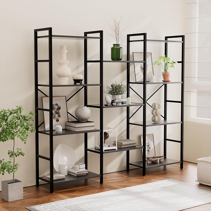 GRUSIGN Triple 4 Tier Book Shelf, Modern Bookcase Shelf, Freestanding Large - Image 2