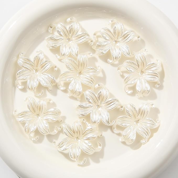 40pcs Flower Shape Beads White Pearl Flower Beads Color Lily Beads - Image 4