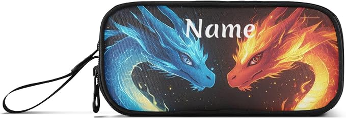 Custom Dragons Red Blue Fire Eyes Pencil Case Box Boys Girls Personalized Name - Image 8