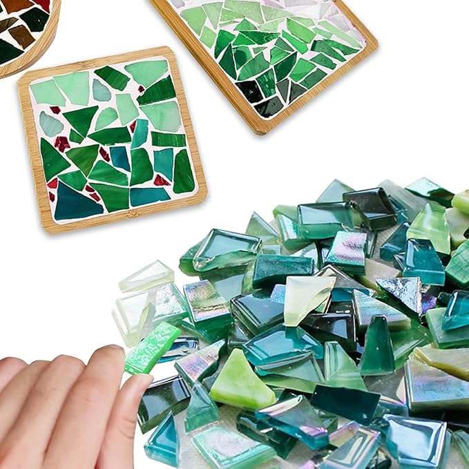 LITMIND 1.1LB Green Mixed Irregular Glass Scraps Mosaic Tiles - Image 2
