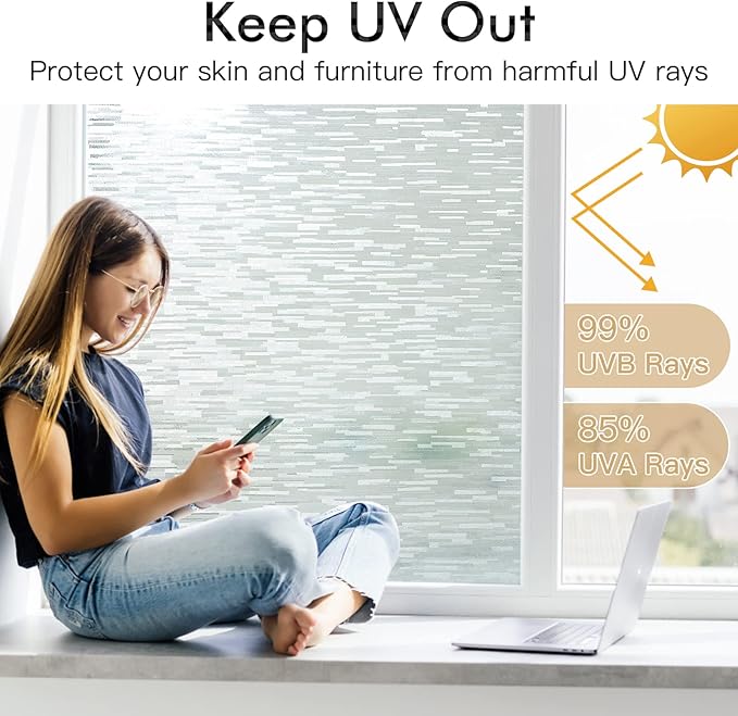 Haton Window Privacy Film, Frosted Glass Static Cling Sun Heat Blocking Window Clings, Frosting Opaque Coverings, Vinyl Removable Stickers Tint for Home Door Office, Non Adhesive 35.4" x 118.1"