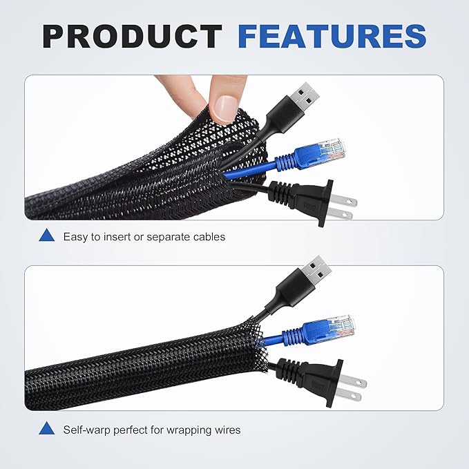 1/4” Cable Management Loom Wrap Sleeve Cord Wire Hider Organizer Covers | - Image 3