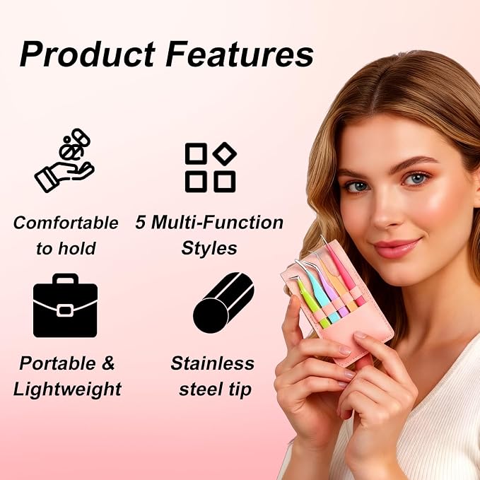 5pcs Eyelash Extension Tweezers High Precision，Straight and Curved Volume Lash - Image 7