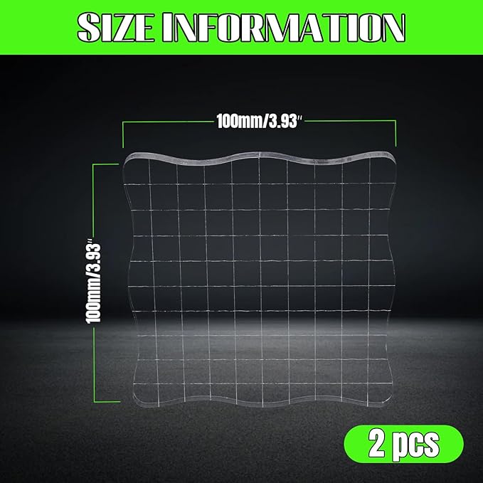 2-Piece Clear Stamp Blocks Set - 4 x 4 inch Wave-Like Acrylic Stamps with Grid Lines for Scrapbooking