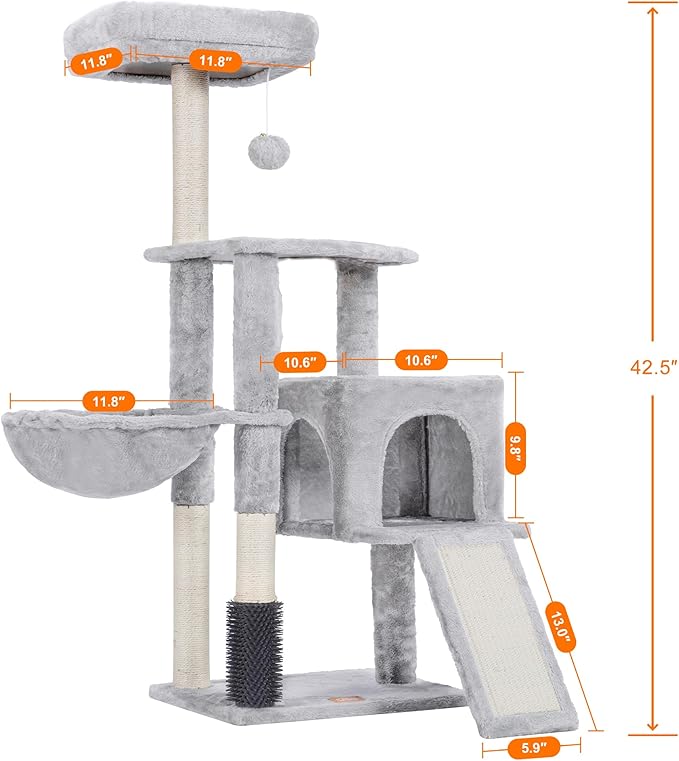 Heybly Cat Tree with Cat Self Groomer Brush, Cat Tower Condo - Image 3