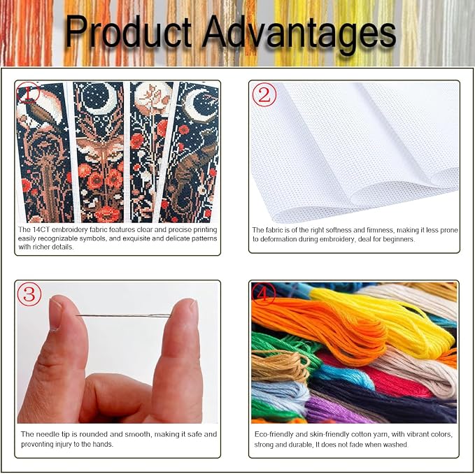 NEGEKFKX 4 Pcs Flower Cross Stitch Bookmark Kit - Image 4