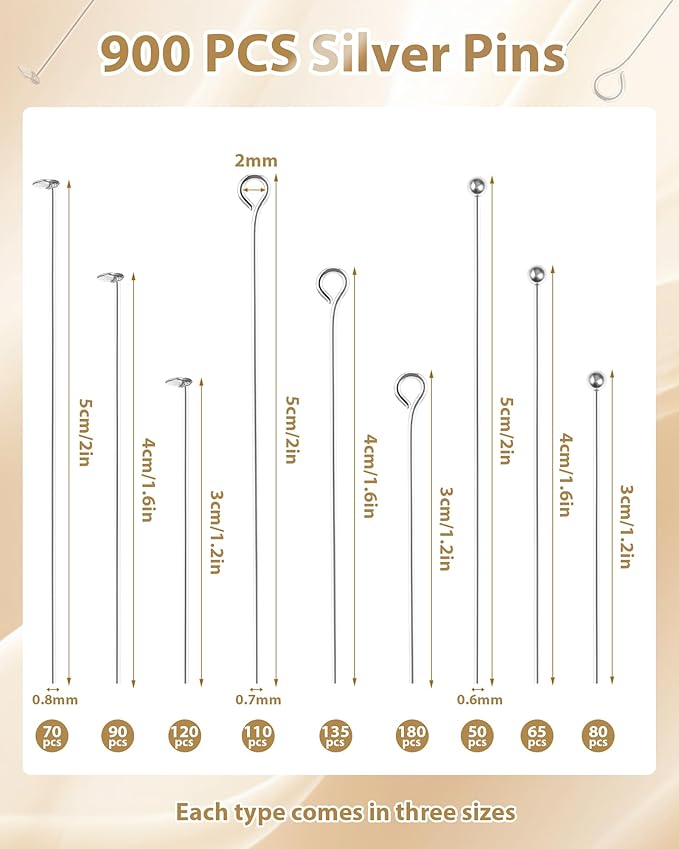 FIVEIZERO 900 PCS Eye Pins and Flat Head Pins - Image 2