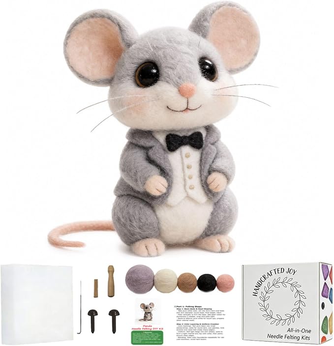 DIY Needle Felting Kit Cute Gentleman Mouse in Tuxedo – Needle Felting Starter by FaceNFace