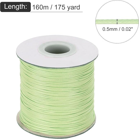 MECCANIXITY Waxed Cord 0.5mm Waxed Polyester Cord 175 Yard Wax String for Bracelet Making, Necklaces, Beading, Jewelry Making and DIY Crafts(Grass Green)