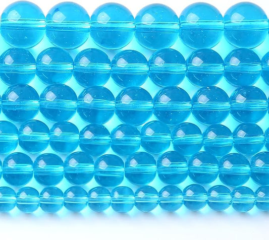 12MM Lake Blue Glass Beads Natural Gemstone Round Loose Stone Beads for Jewelry and Bracelets Making 32pcs 15"