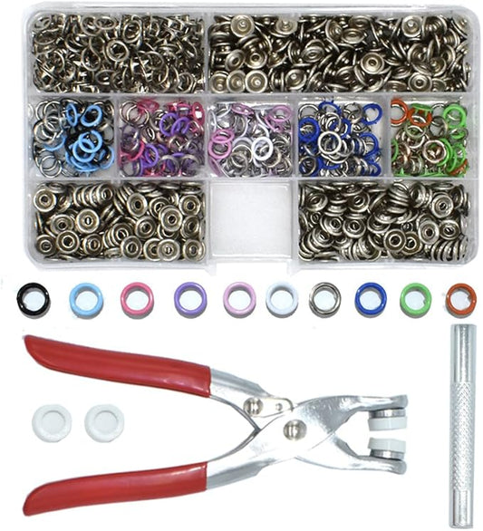 200Pcs Snap Fastener Tool Diameter 9.5mm Metal Eyelets Shoes Clothes Crafts with Heavy-Duty Eyelet Grommet Pliers