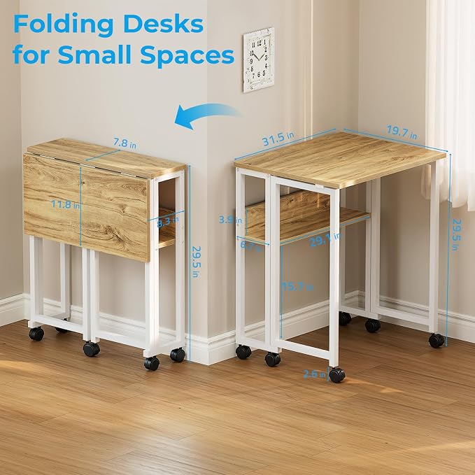 GreenForest Folding Desk with Wheels, 31.5" Rolling Table - Image 3