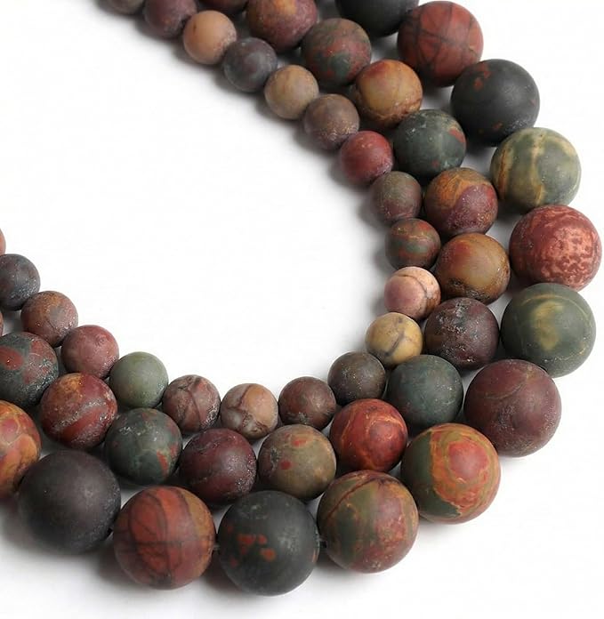 48pcs Natural Matte Picasso Jasper Gemstone Beads，8mm Frosted Round Loose Stone by Yochus