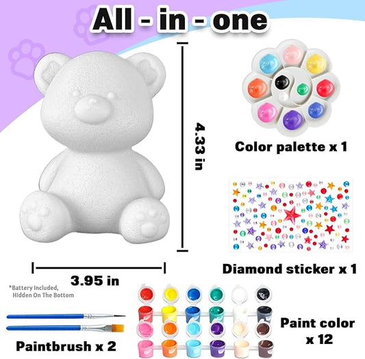 FUNZBO Paint Your Own Bear Lamp Kit - Halloweens Arts and Crafts Supplies Painting Kits for Kids Teens, DIY Night Light Toy for Toddlers Girls Boys Ages 3 4 5 6 7 8 9 10 11 12 13 + Birthday Gifts