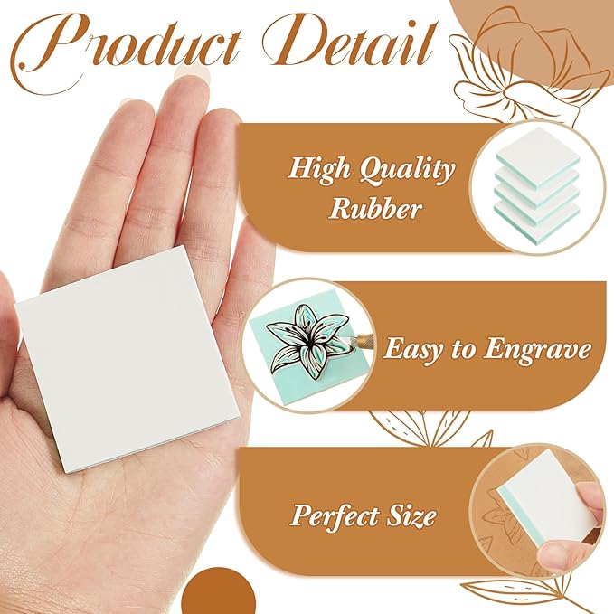 Frienda 72 Pcs 2" x 2" Rubber Carving Blocks Linoleum Blocks for Printmaking, Stamp Making, DIY Crafting, Scrapbook, Painting, Soft and Easy to Carve (White Green)