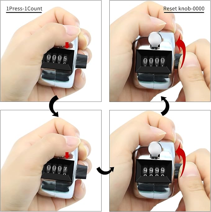 12 Pcs Hand Tally Counter 4-Digit Lap Counter Clicker, Manual Mechanical Handheld Pitch Click Counter with Finger Ring for School Golf & Knitting Row Croche