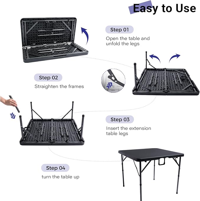 Byliable 34" Square Folding Card Table, Fold-in-Half Utility Dining Portable - Image 5