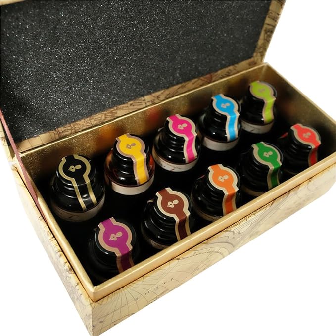 GC QUILL Dip Pen Ink, 10 Colors Fountain Dip Pen Ink Set Non-Carbon Drawing Writing Art Craft Dip Inks Bottles, 20cc Bottle 10 Colors Set LL-710