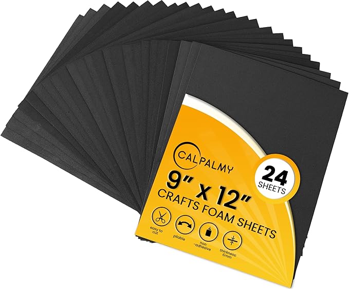 24 Ct Sheets Black EVA Cosplay Foam in 9” x 12’’ Sheets; High Density Thick Foam 85 kg/m³, 6mm (1/4”); Great for Costumes, Props, Armor, Masks, Arts and Crafts Projects