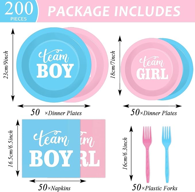 200pcs Gender Reveal Plates Napkins Gender Reveal Paper Tableware Set Blue and - Image 2