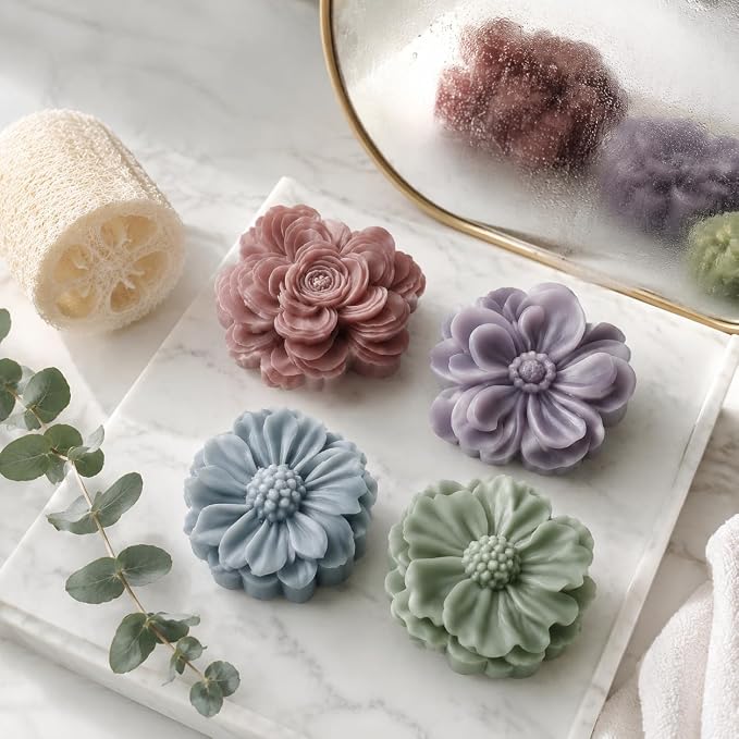 4 Pack 3D Flower Silicone Molds, DIY Candle Soap Making Cake Decorating | - Image 8