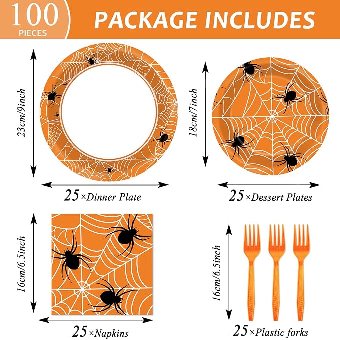 100 Pcs Spiderweb Party Plates and Napkins - Image 2