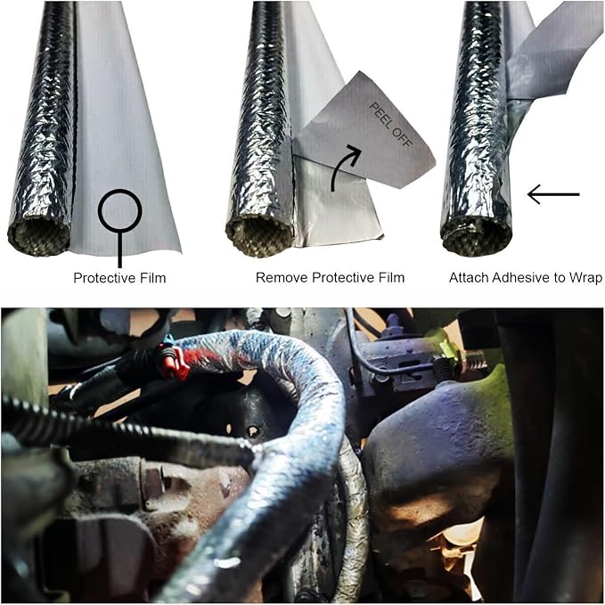 6mm - 1/4" Self Adhesive Aluminum Heat Reflective Fiberglass Sleeving Side - Image 2
