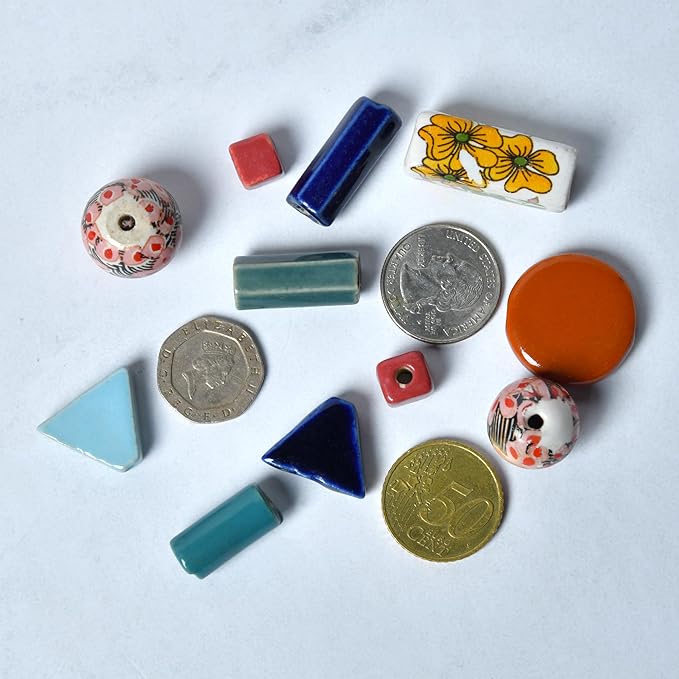 Ceramic Beads Assorted Colors and Shapes, 1/2 Pound Bag
