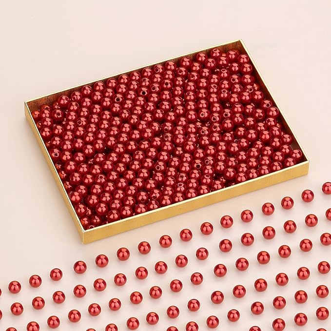 DUQGUHO Red Pearl Beads for Crafts 8mm Plastic Pearl Beads - Image 2