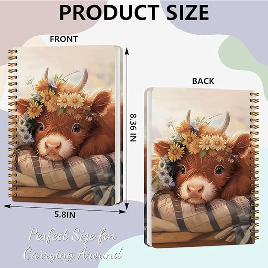 2 PCs Cute Cow Gifts for Women Journaling Notebooks Daisy, Cows Spiral Notebook Aesthetic Design, Cow Lovers Note Books Journals for Writing Hardcover Notebook Office Classroom Supplies