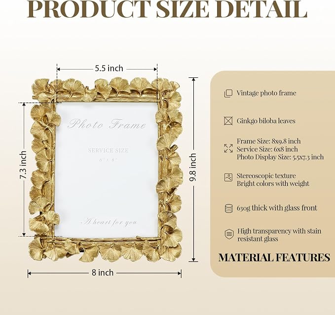 Cuspin 6x8 Picture Frame, Vintage Ornate Gold Resin Frame - Image 4