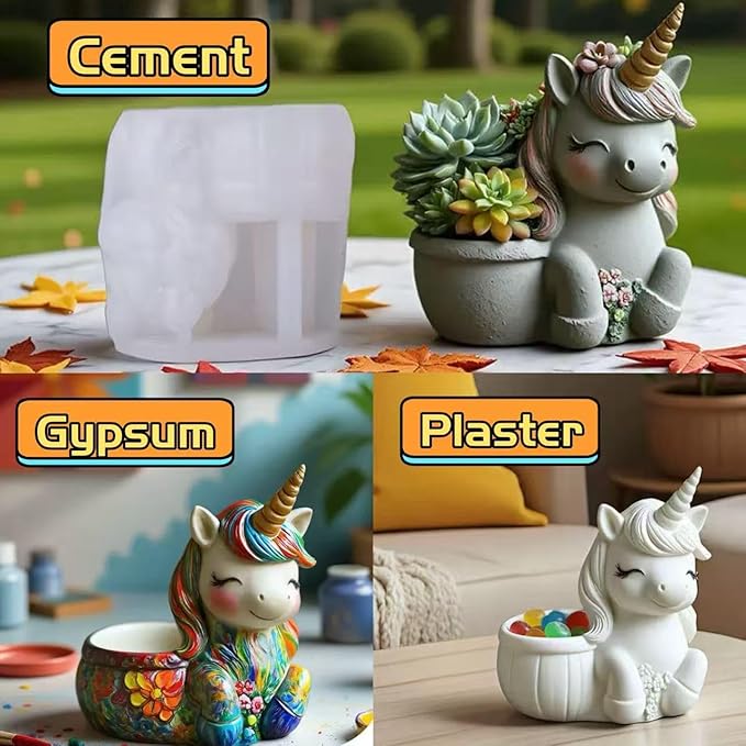 Animal Resin Molds Silicone 3D Cute Unicorn Epoxy Resin Jar Plaster Candle Holder Wax Molds for Candle Making, Art Crafts DIY Unique Display Home Decor