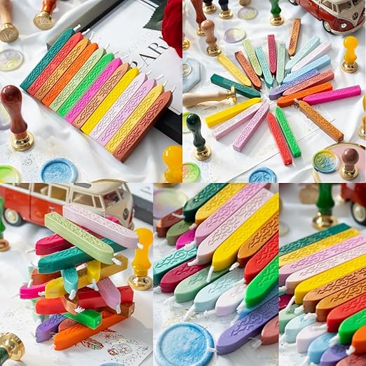 12Pcs Sealing Wax Sticks with Wicks, Assorted Colors Wax Seal Sticks Great for Letter Sealings Waxstamp Wedding Invitations, Packaging Decoration (12)