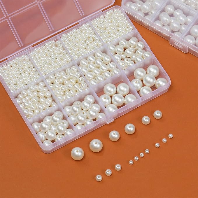 Hudinsun 1200 Pcs Pearl Beads for Jewelry Making, 5 Size Round Pearls for - Image 7