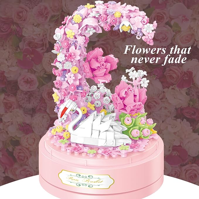 Flower Bouquet Building Set Plants Friends Sets Adults Bonsai Tree Flowers Building Blocks Set Botanical Collection Valentine's Birthday Gift for Girls Mom Women Girlfriend（Swan）