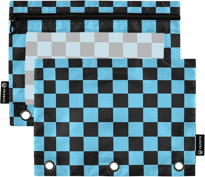 Black Blue Checkered Pattern Pencil Pouch by BOENLE-WELCOMEYOURCOMING