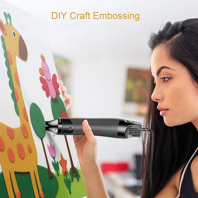 Heat Gun, Uptdae Version 110V 300W Mini Handheld Hot Air Gun with 6.6ft Cable, Portable Heat Gun For Crafting, Embossing, Shrink Wrapping PVC, Drying Paint, Clay, Rubber Stamp