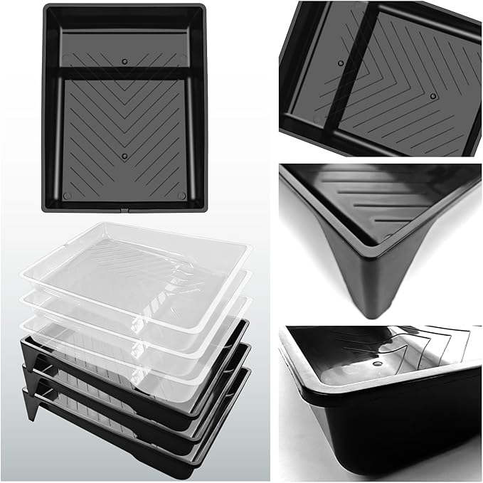 Great Andrew 6 Pack Paint Tray Liners 9 Inch, 3 PC Sturdy Plastic Tray with 3 PCS Disposable Paint Tray Liners, Paint Roller Trays, Paint Pan Liners for DIY Painting Projects, Walls, Furniture