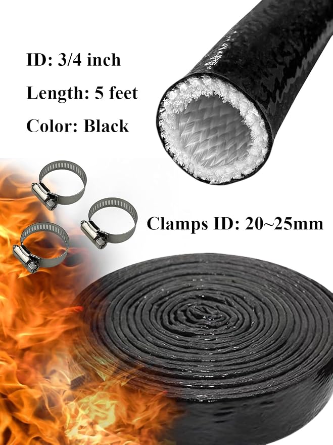 YAMAKATO 3/4" ID Heat Shielded Fire Thermo Armor Fire Sleeve Silicone Coated - Image 2