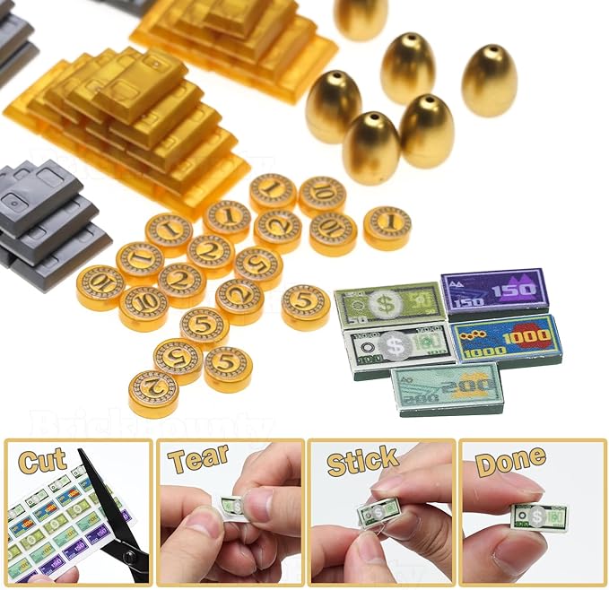 220 Pcs Pirate Treasure Money Parts Building Blocks, Expedition Wooden Boats Treasure-Maps, Cash Chests with Gold Nuggets, Pretend Play Dollar for Friends City Farm Series Bricks