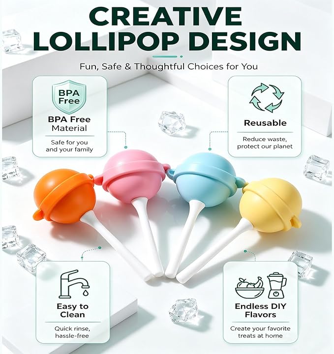 8PCS Silicone Lollipop Popsicle Molds, Reusable Homemade Popsicle Molds - Image 6