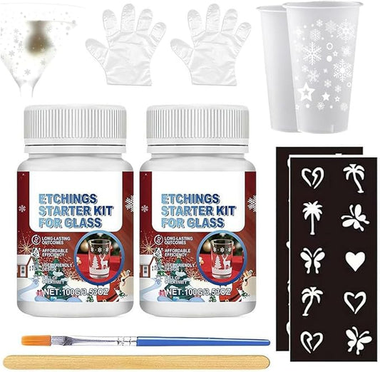 10oz Frosted Etch Starter Kit for Glass,Glassware Etching Kit Creates Permanent Etched Patterns,Art Mirrors Frosted Cream for Mirrors,Windows, Glass Etching Starter Medium for Intricate Designs