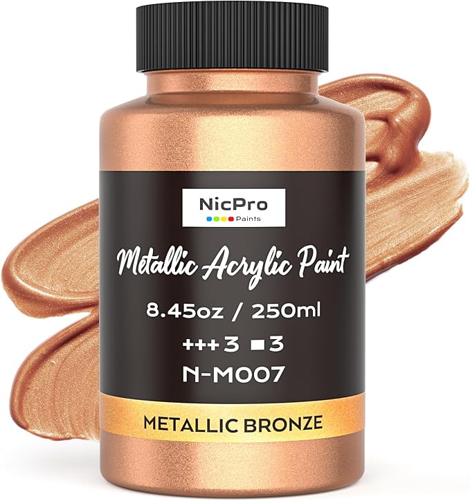 Nicpro Metallic Bronze Acrylic Paint, 8.45oz/250ml Bronze Craft Paint | Large by Nicpro